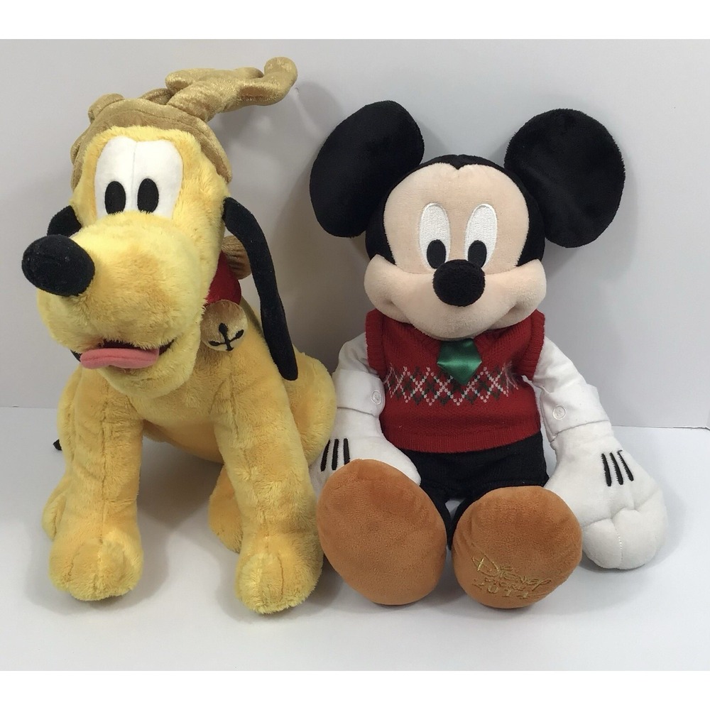 Disney Store Exclusive Pluto Reindeer & Mickey Mouse Red Sweater Vest 2016 Plush